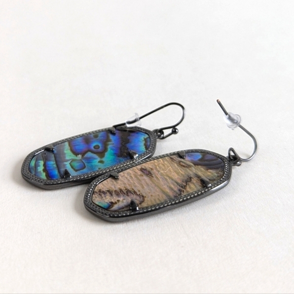 Kendra Scott Elle Drop Earrings Abalone Shell Black Gunmetal Blue Gray Teal - Picture 8 of 9
